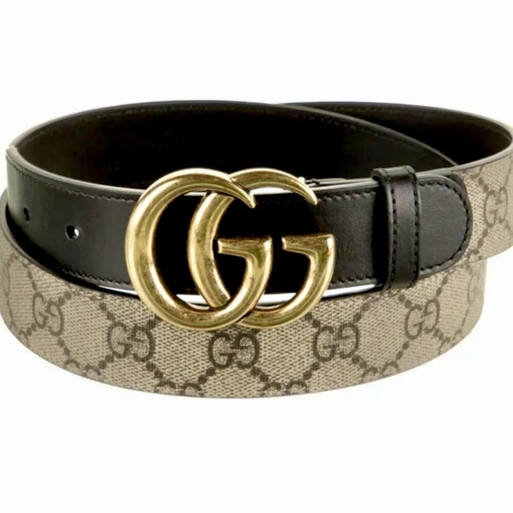 Authentic Gucci GG Marmont Canvas Brown Canvas Leather Belt Size